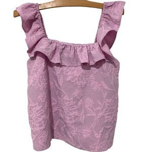 Lilly Pulitzer | Top Zoya Ruffle Purple Floral Jacquard Square Neck- Size 2